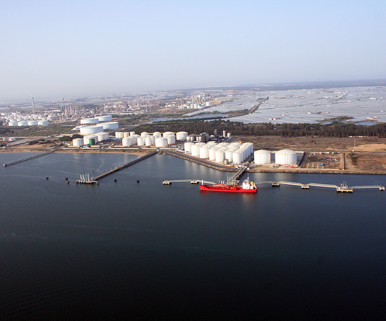 Vessels at the Port of Huelva seen from the estuary